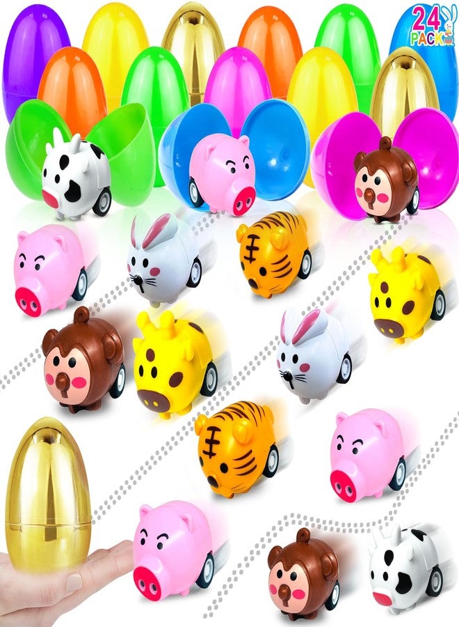 AMENON [1 Golden Egg]24Pack Prefilled Easter Eggs with Animals Pull Back Cars Toys Bunny Vehicle Plastic Surprise Eggs Kids Boys Girls Toddlers Easter Basket Stuffers Fillers Easter Eggs Hunt Party Favor - Image 1